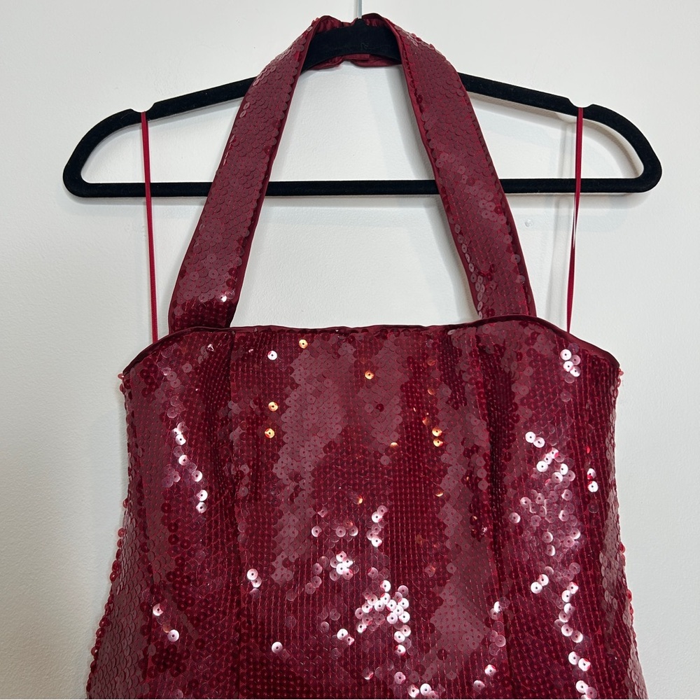 Bardot Nevelle Burgundy Sequin Halter Mini Dress Size 4 - Picture 7 of 12
